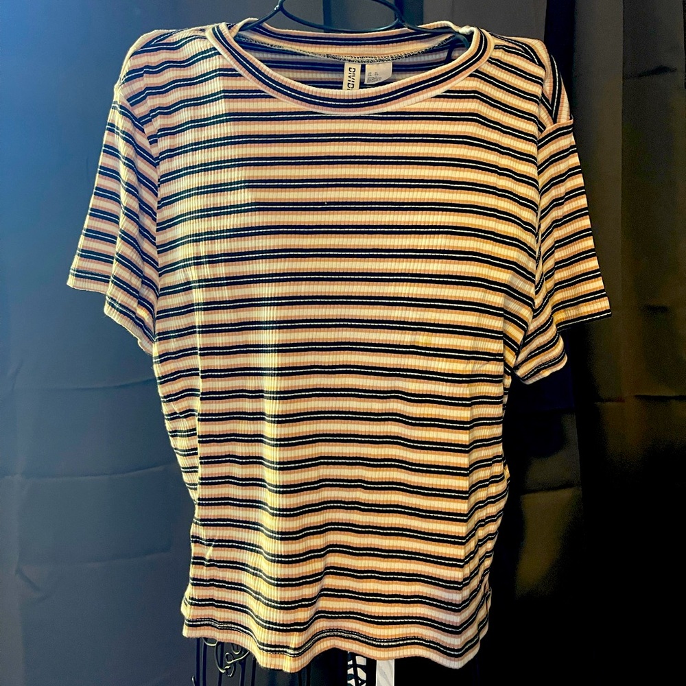 Baby Pink Striped Cropped Shirt